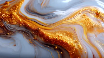 Abstract Liquid Marble Texture With Gold Glitter Particles
