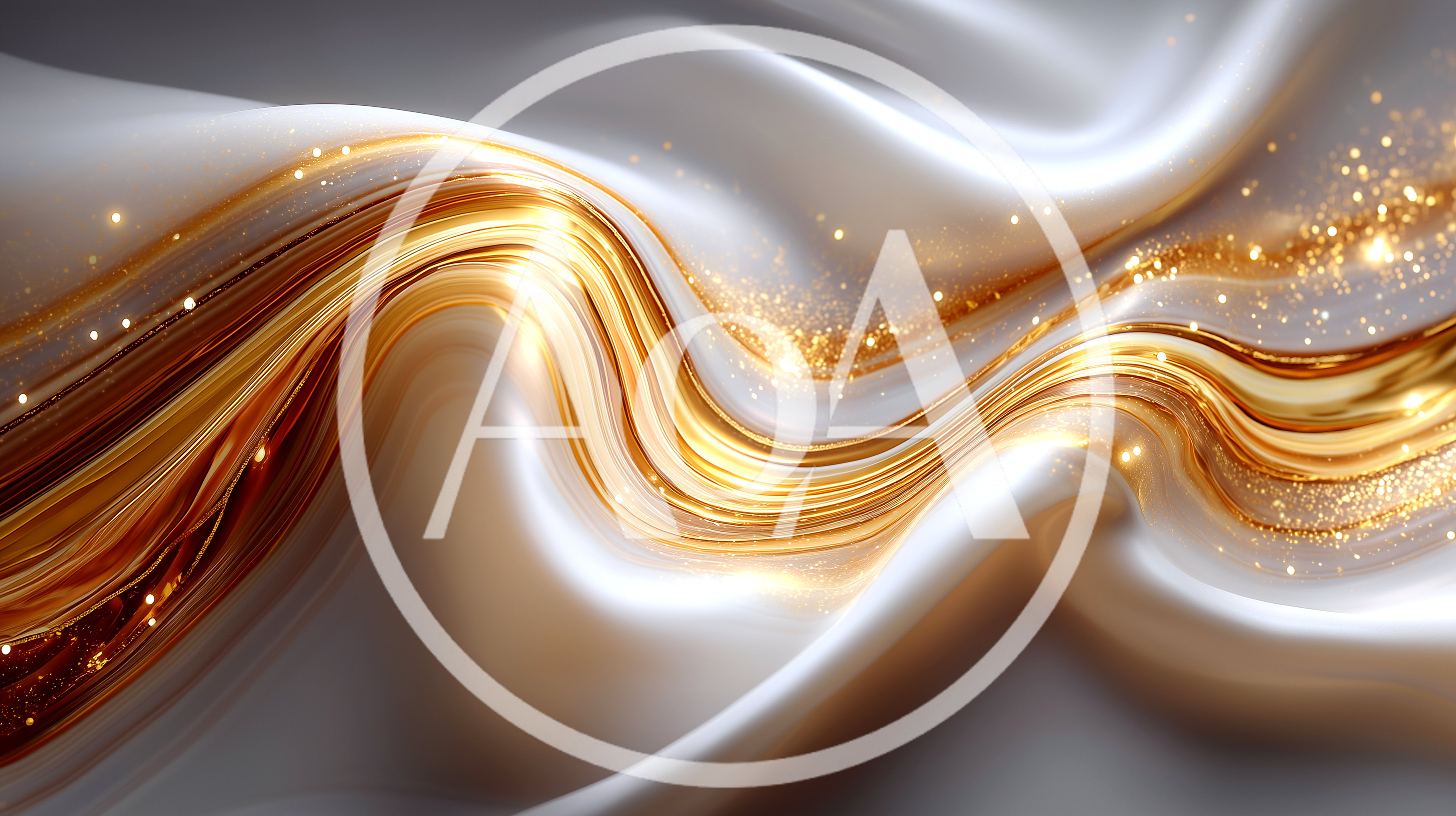 Abstract Flowing White Silk With Golden Liquid Waves