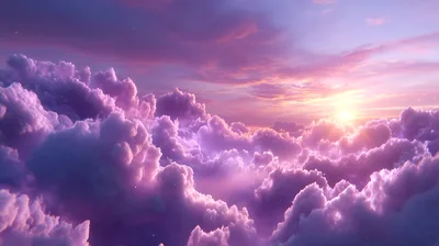Aerial View Of Dreamy Purple Clouds At Sunset