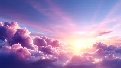 Golden Sun Rays Shining Through Purple Clouds