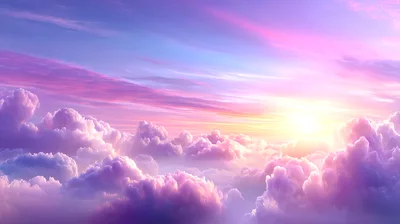 Dreamy Pastel Sunset Clouds Above The Horizon