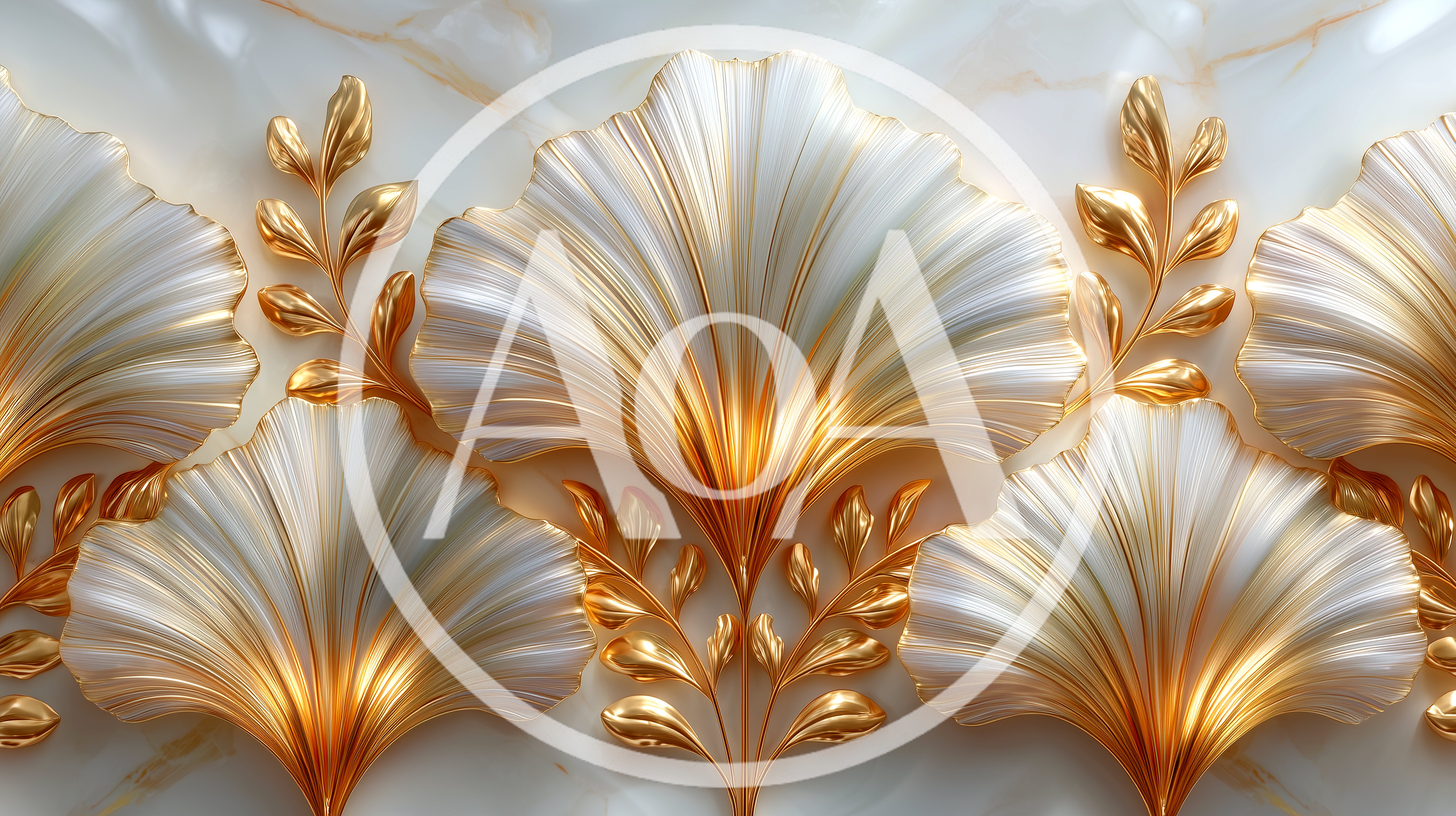 Elegant Gold and White Ginkgo Leaf Wall Art