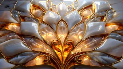 Intricate White Marble And Gold Floral Pattern
