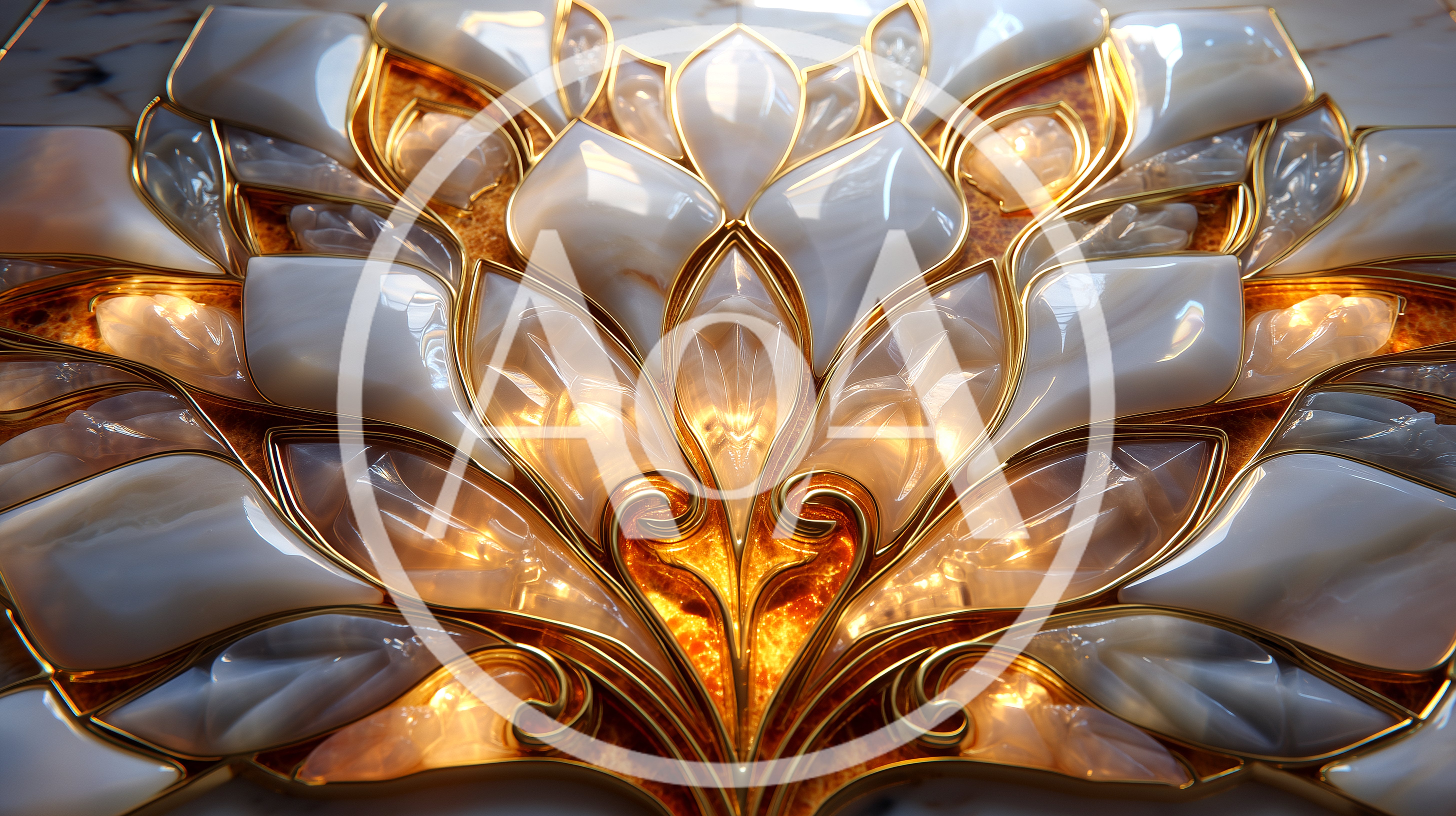 Intricate White Marble And Gold Floral Pattern