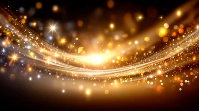 Abstract Golden Light Streaks And Glowing Particles