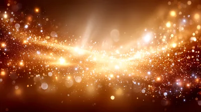Golden Glittering Particles Floating In Dark Background