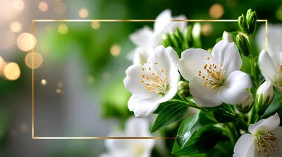White Jasmine Flowers With Golden Frame Overlay