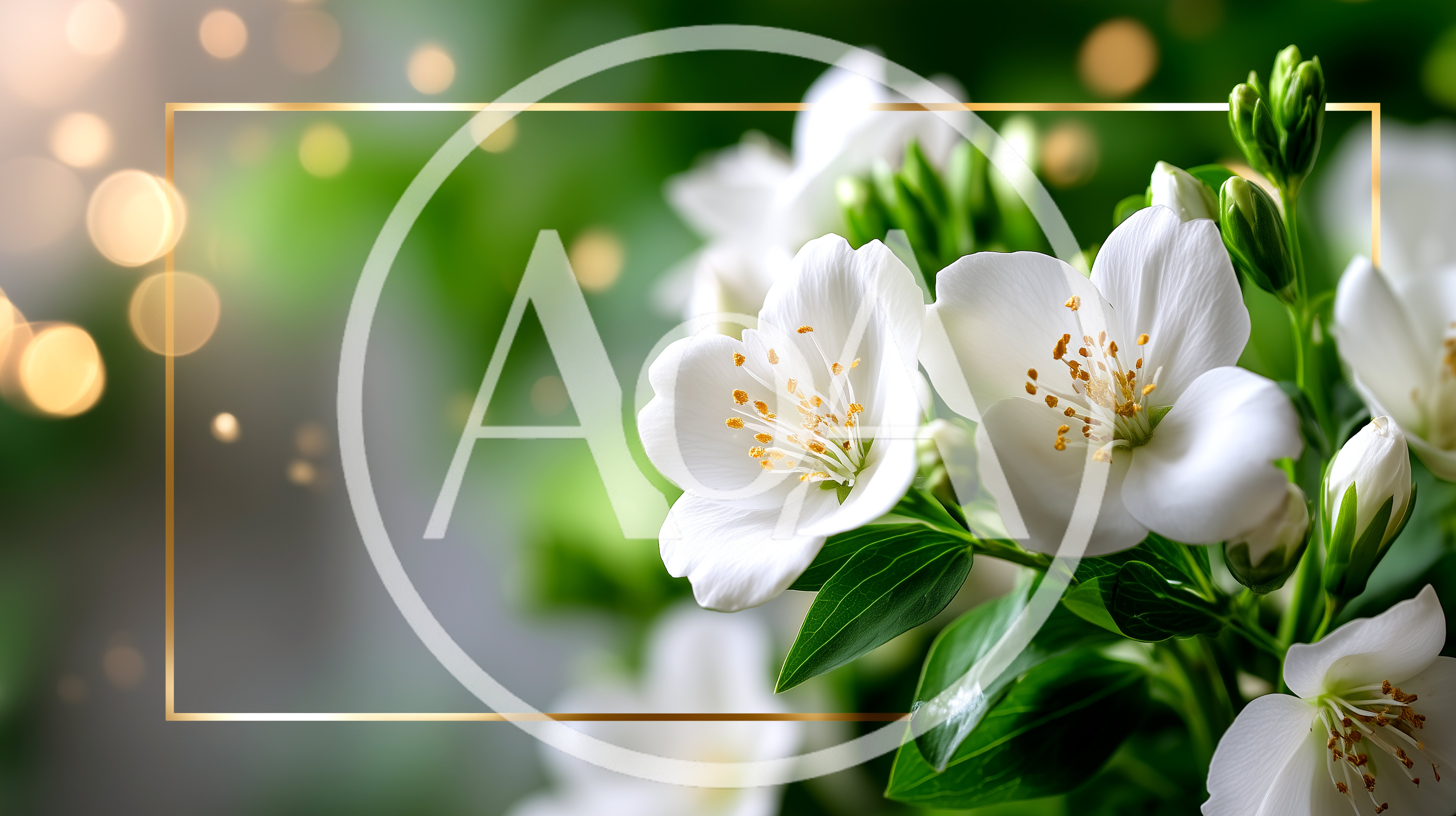 White Jasmine Flowers With Golden Frame Overlay