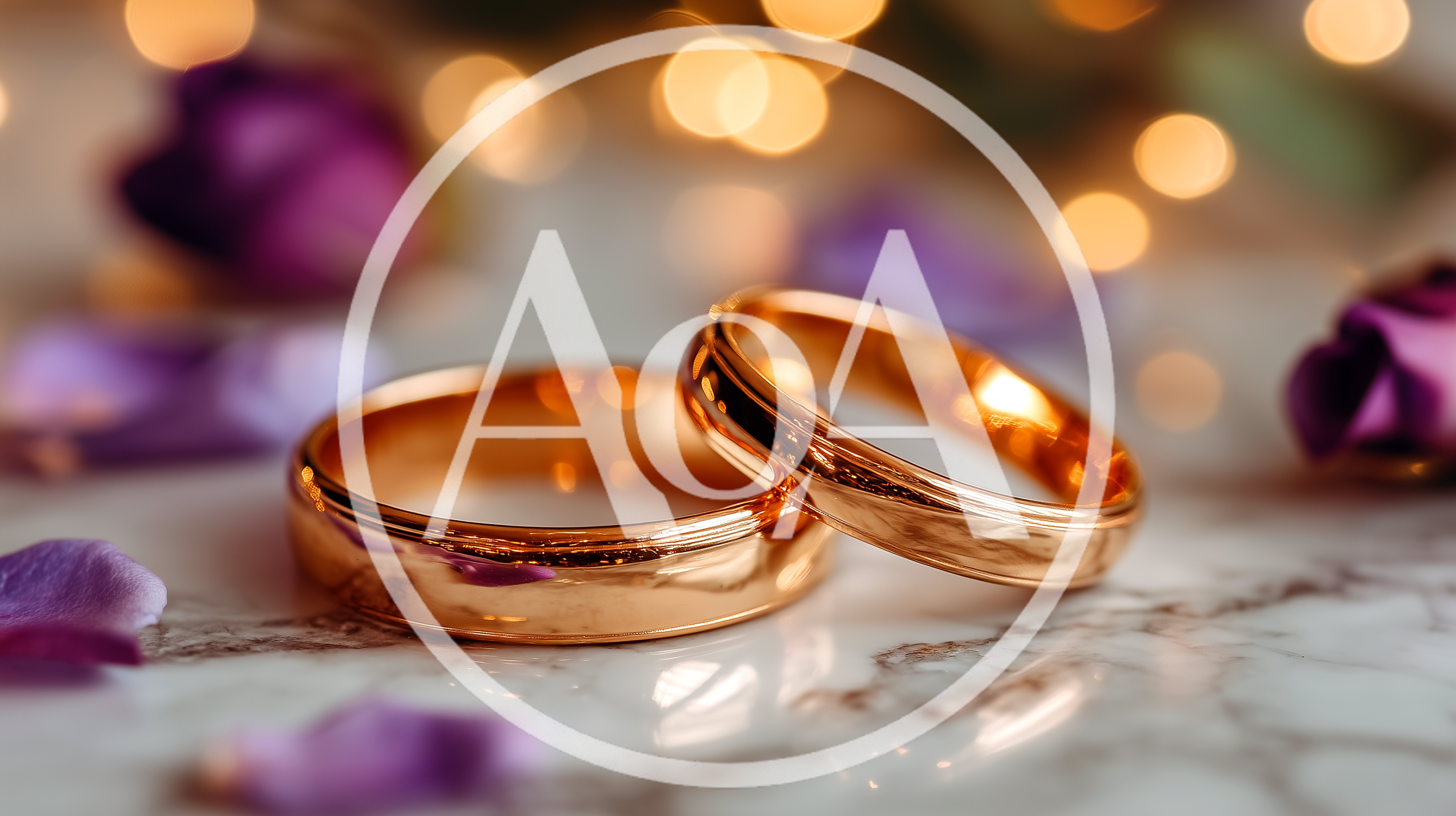 Two Gold Wedding Rings On Marble Surface