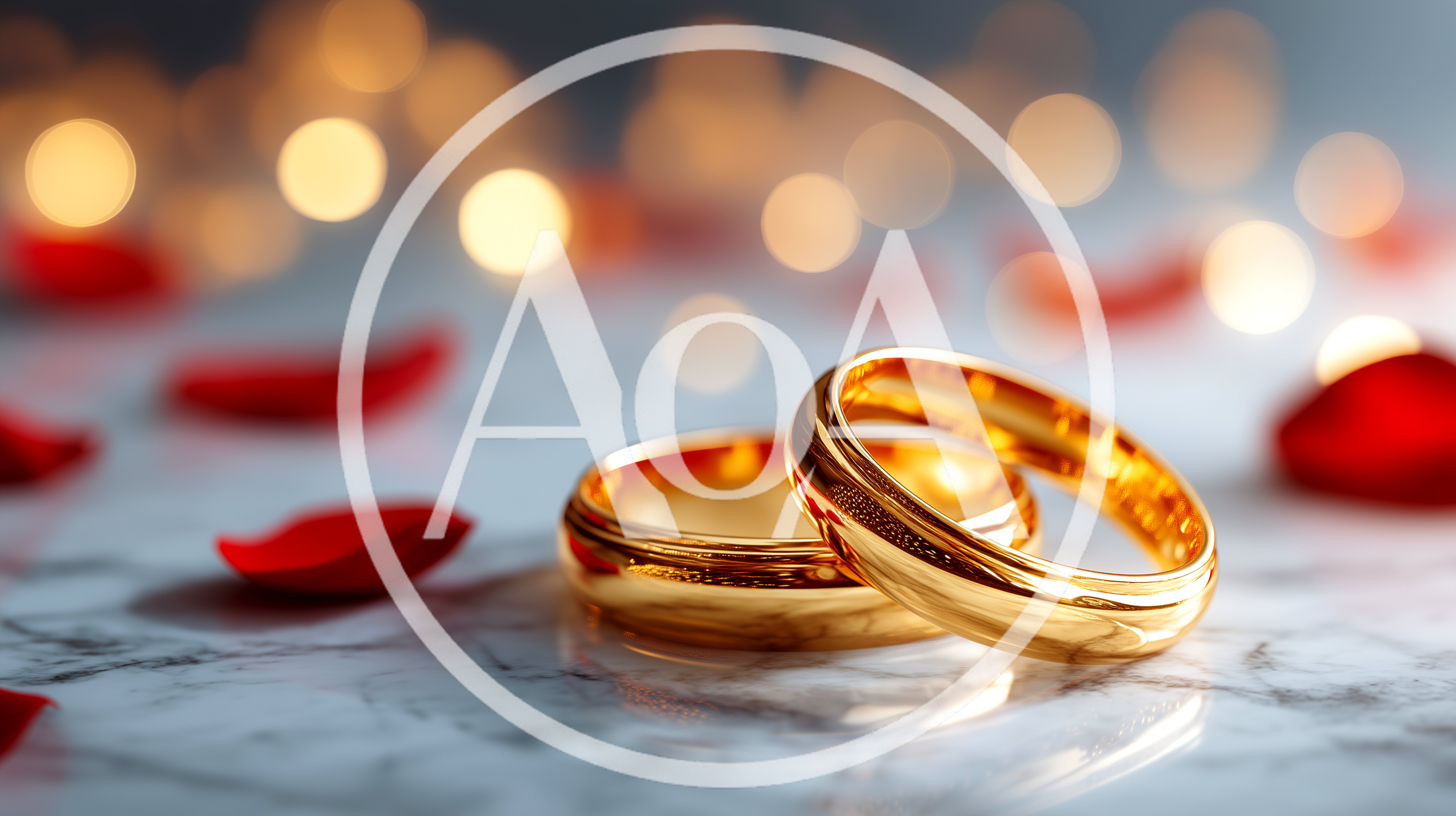 Two Gold Wedding Rings on Marble Surface