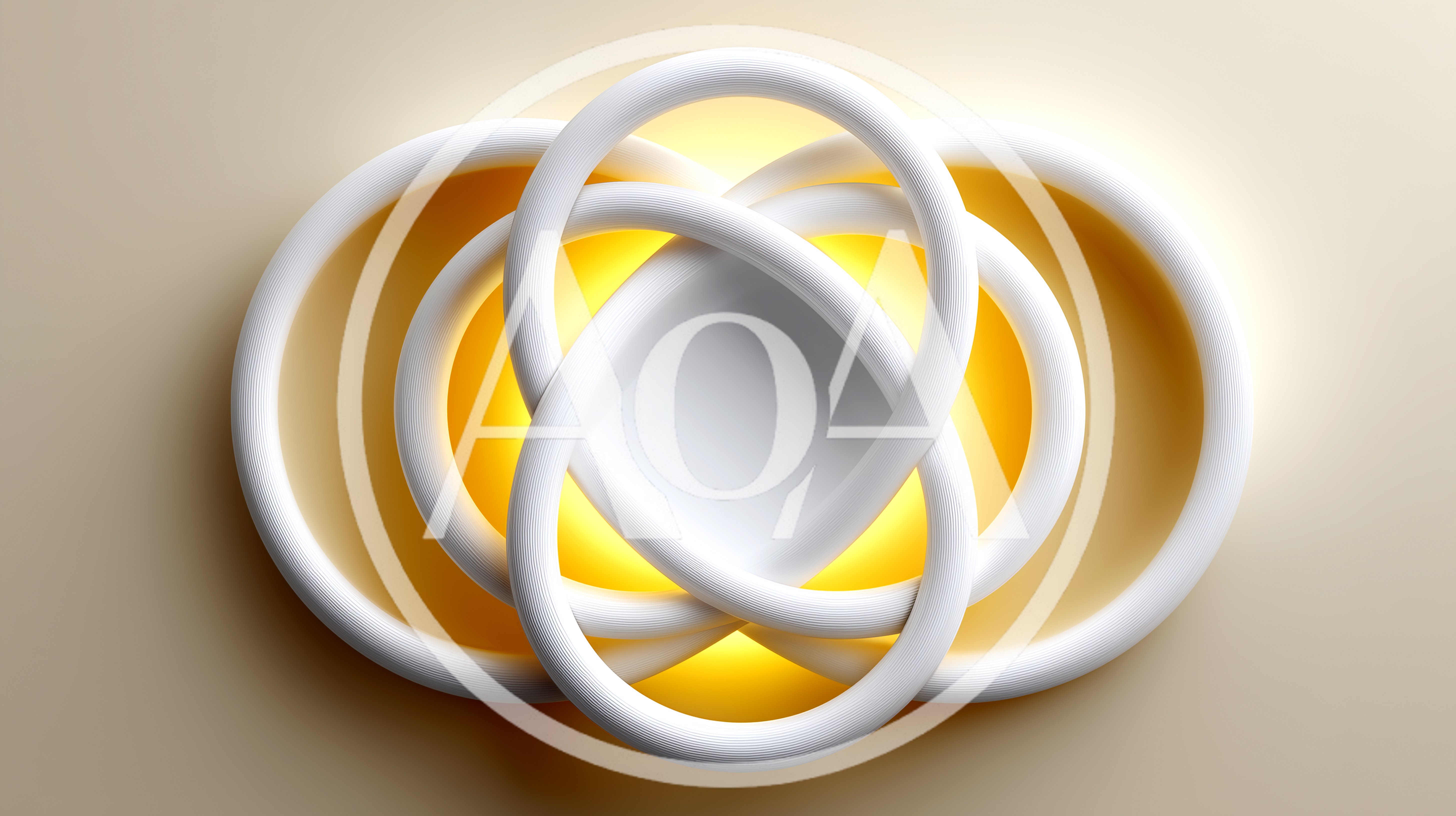 Abstract White Interlocking Rings With Warm Golden Glow