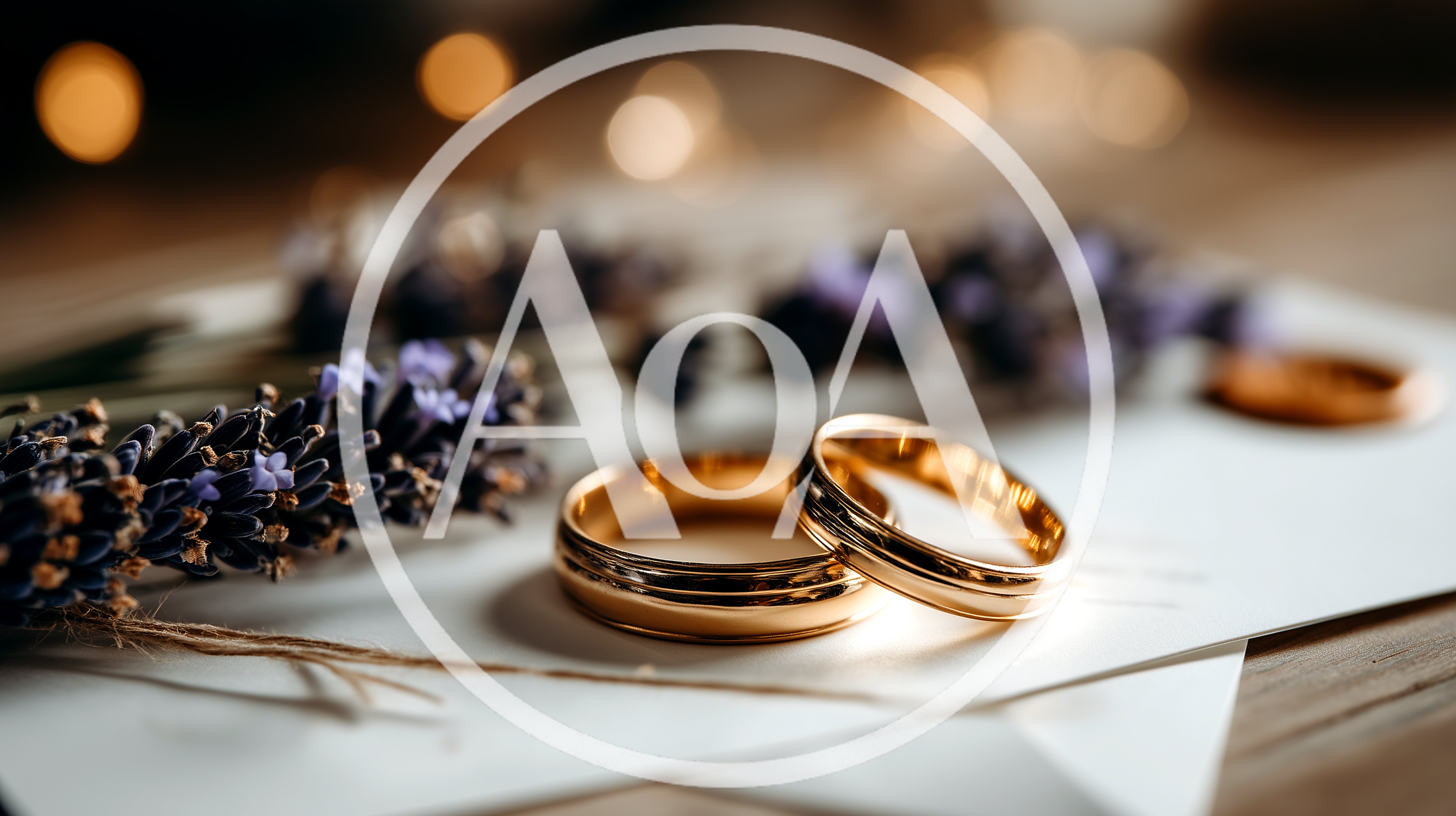 Two Gold Wedding Rings With Lavender Sprigs