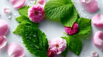 Pink Rose Flowers And Green Leaves Wreath