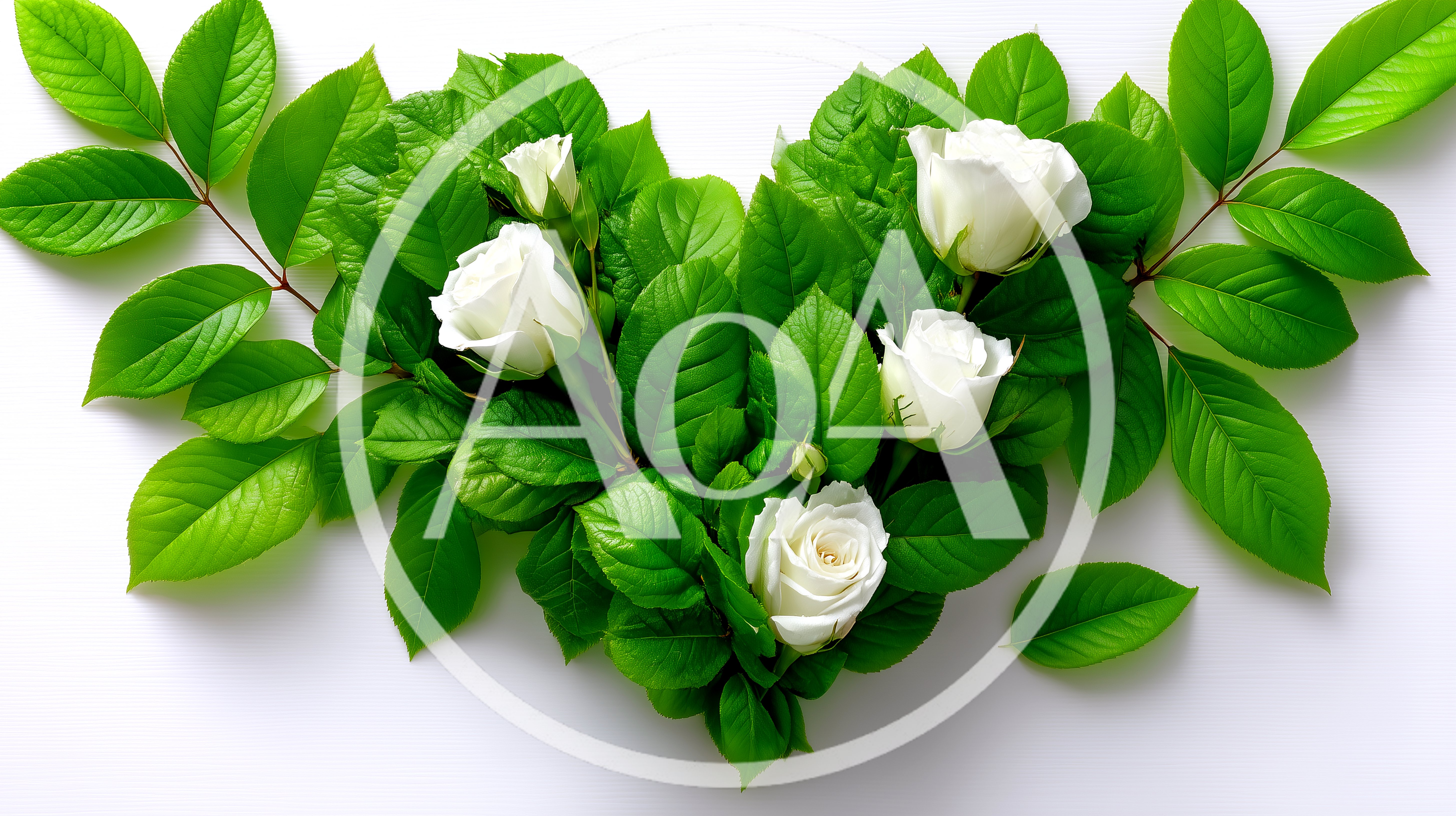 White Roses Arranged In A Heart Shape With Green Leaves