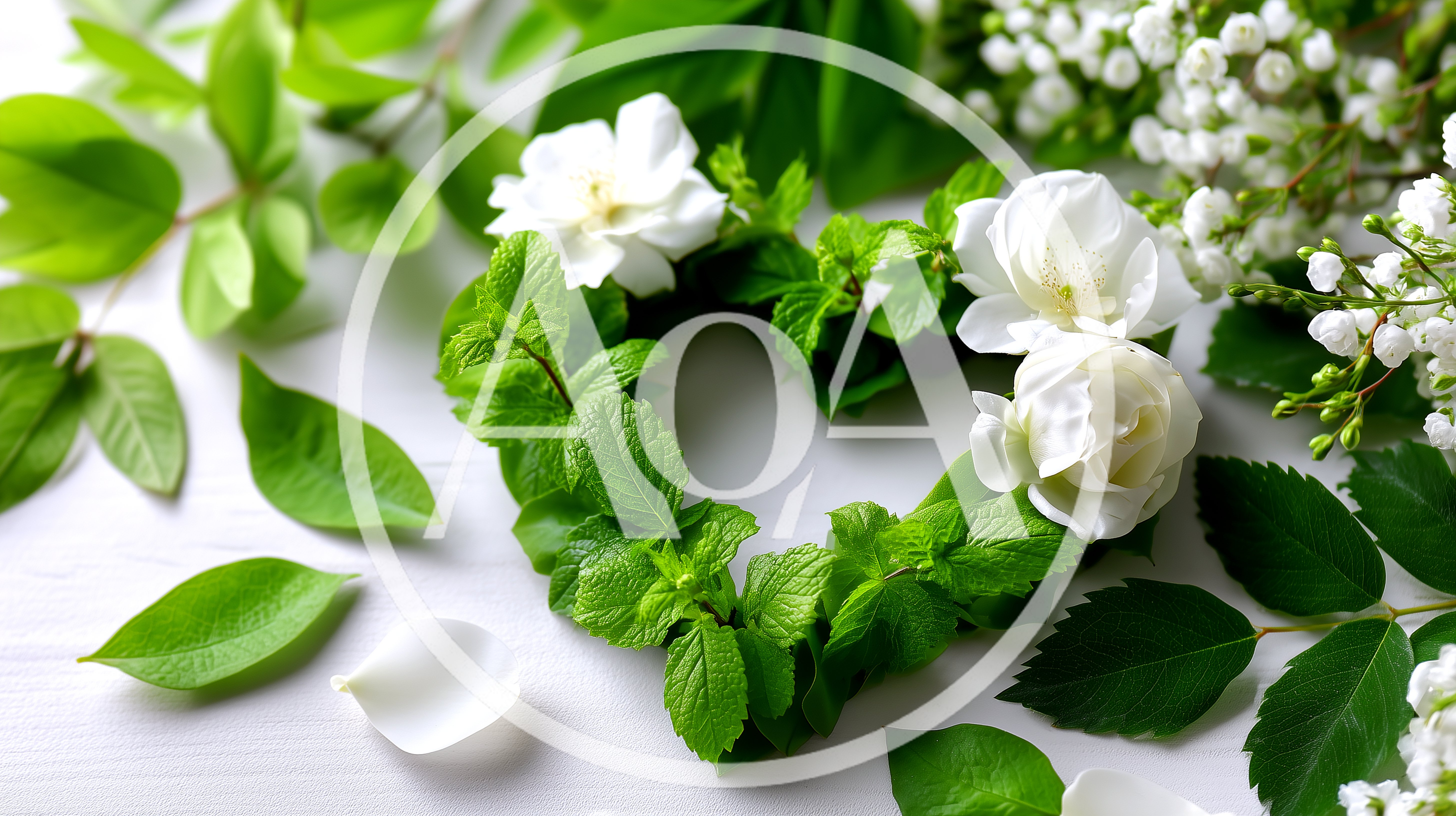 Heart Shape Made Of Fresh Mint Leaves And Flowers