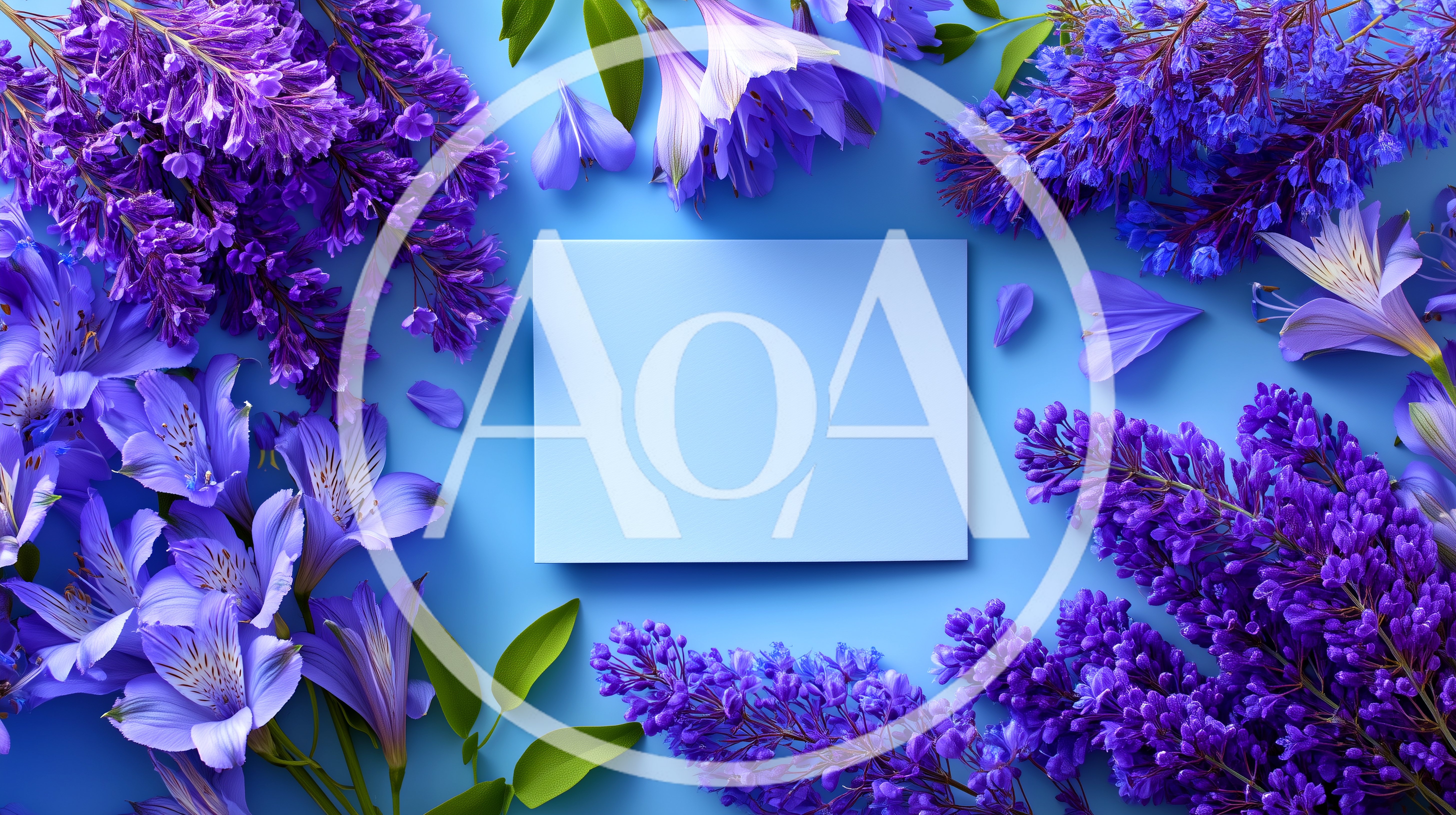 Blank Blue Card Surrounded By Purple Flowers