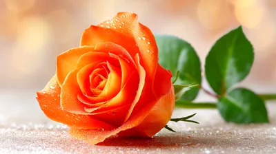 Single Orange Rose With Dew Drops