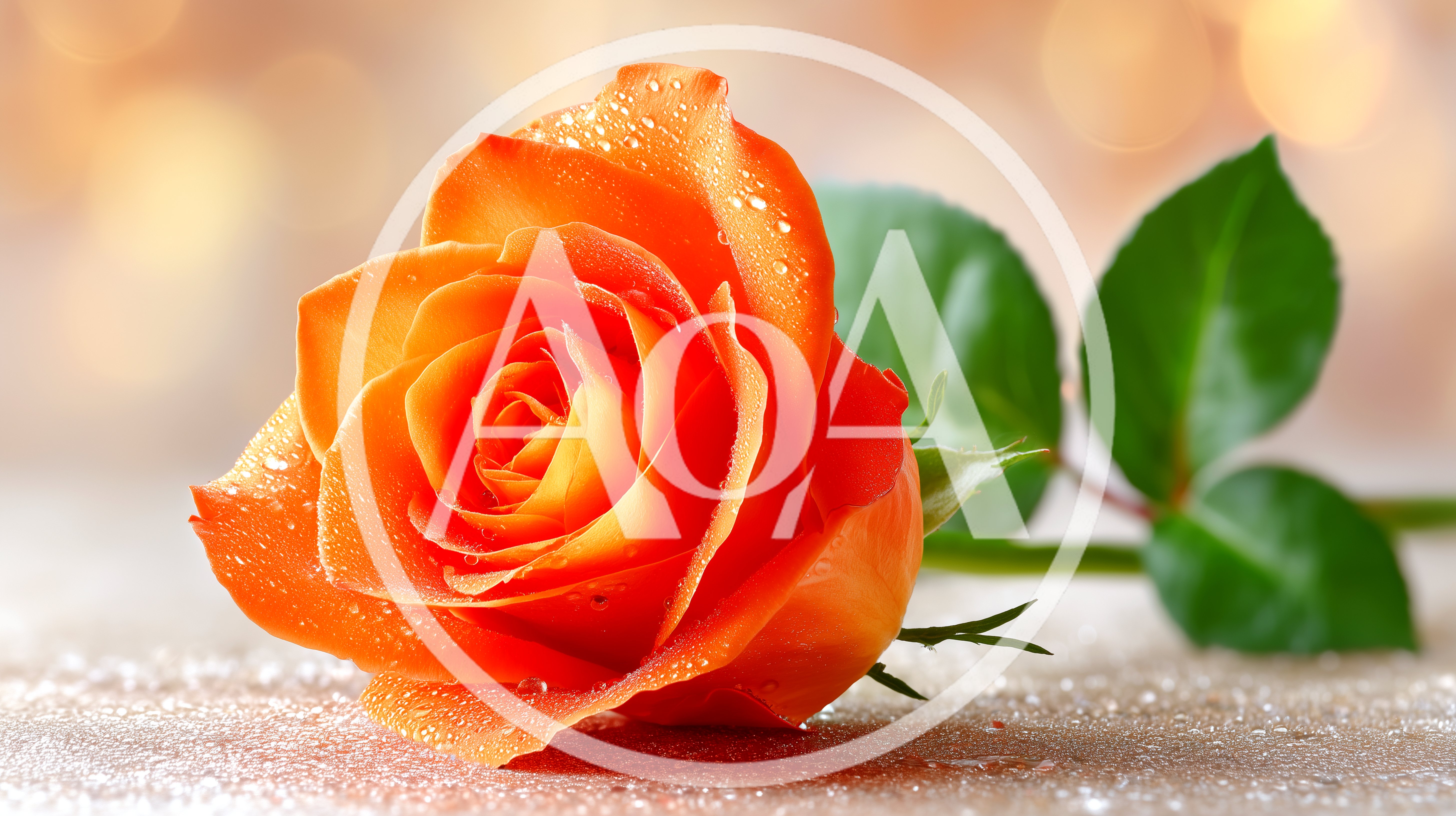 Single Orange Rose With Dew Drops