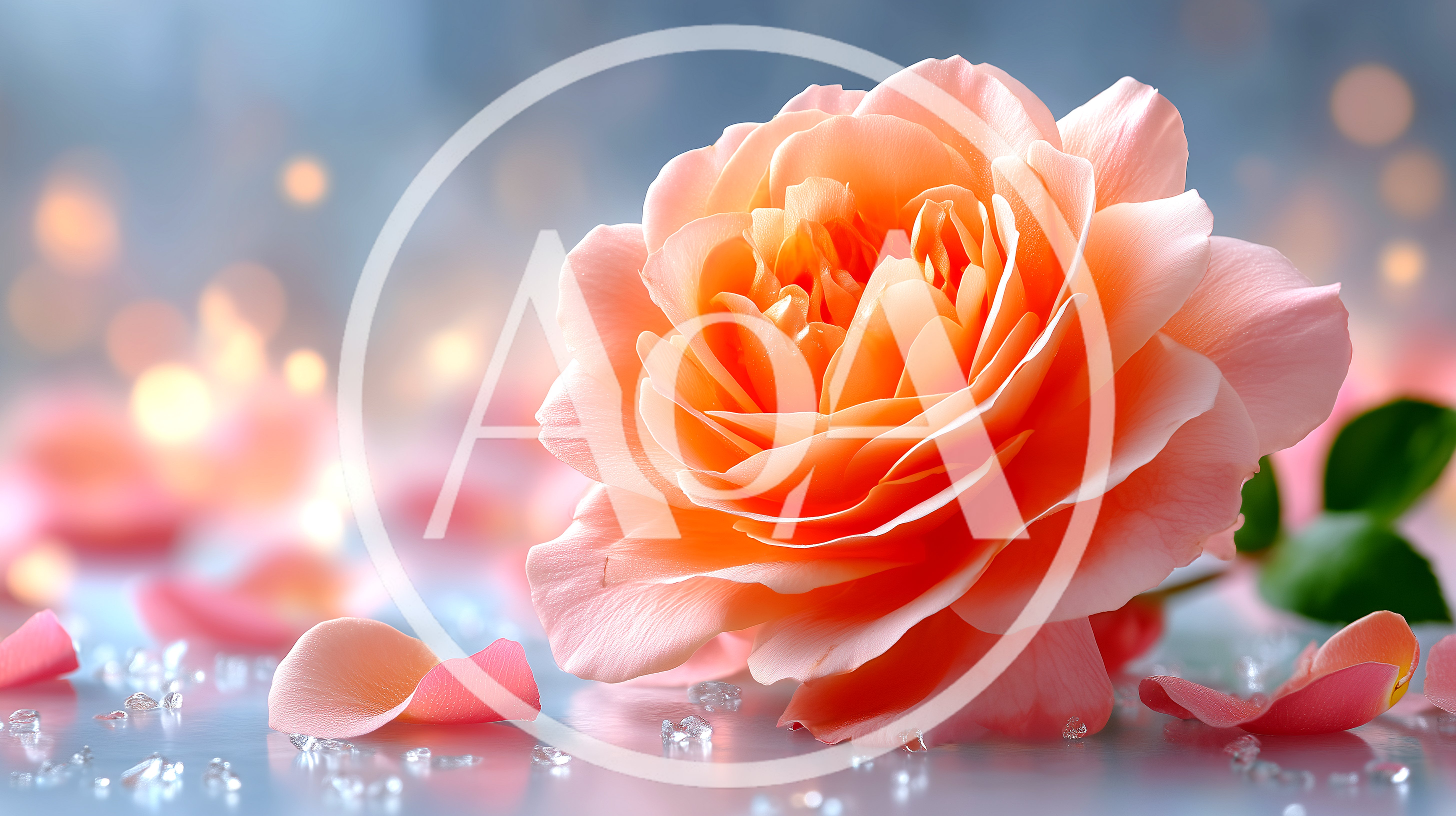 Single Peach Rose With Scattered Petals And Bokeh Background