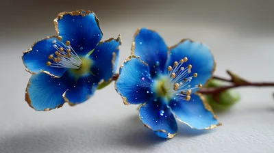 Two Blue Flowers With Gold Edges