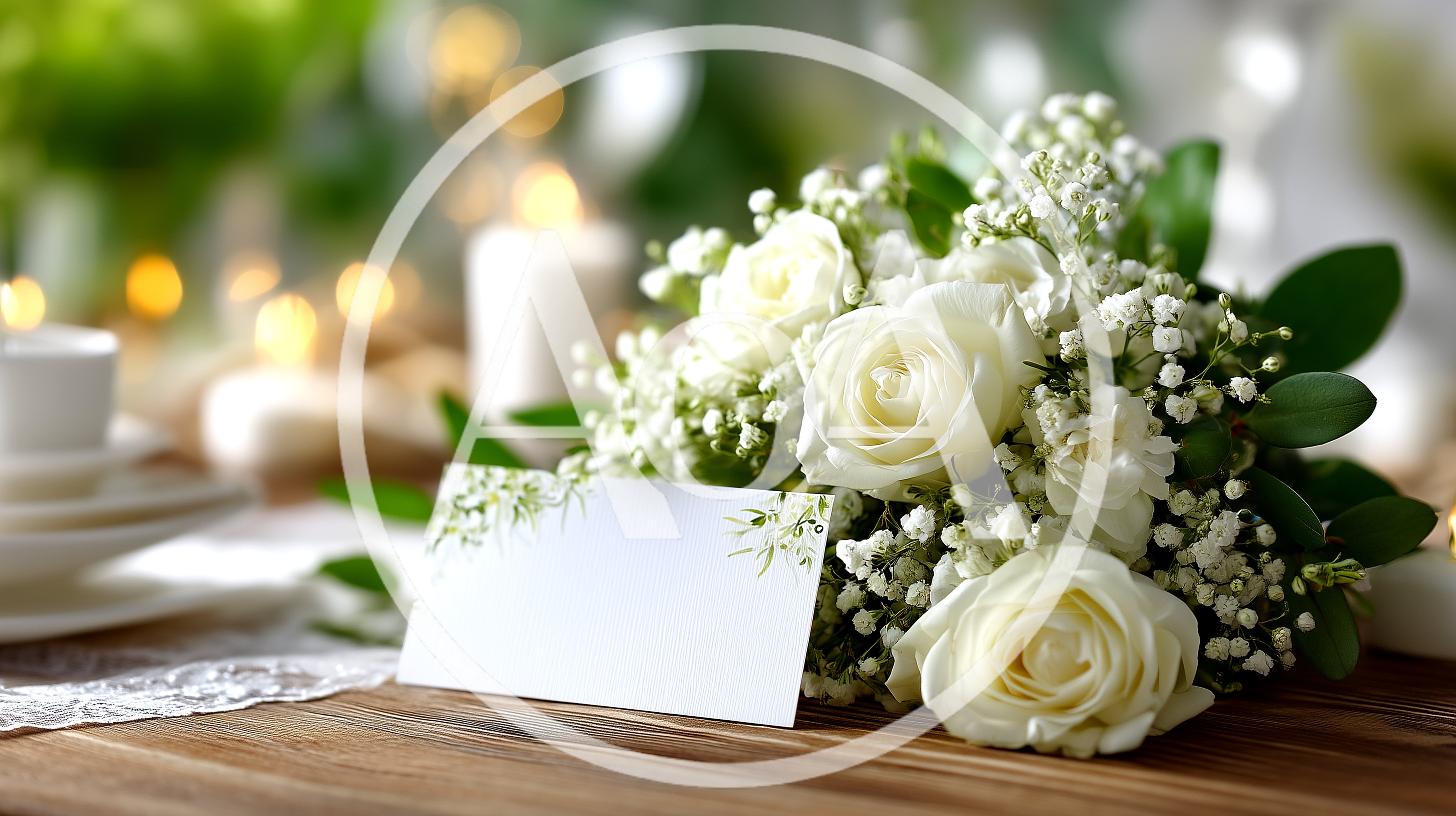 White Rose Bouquet With Blank Place Card