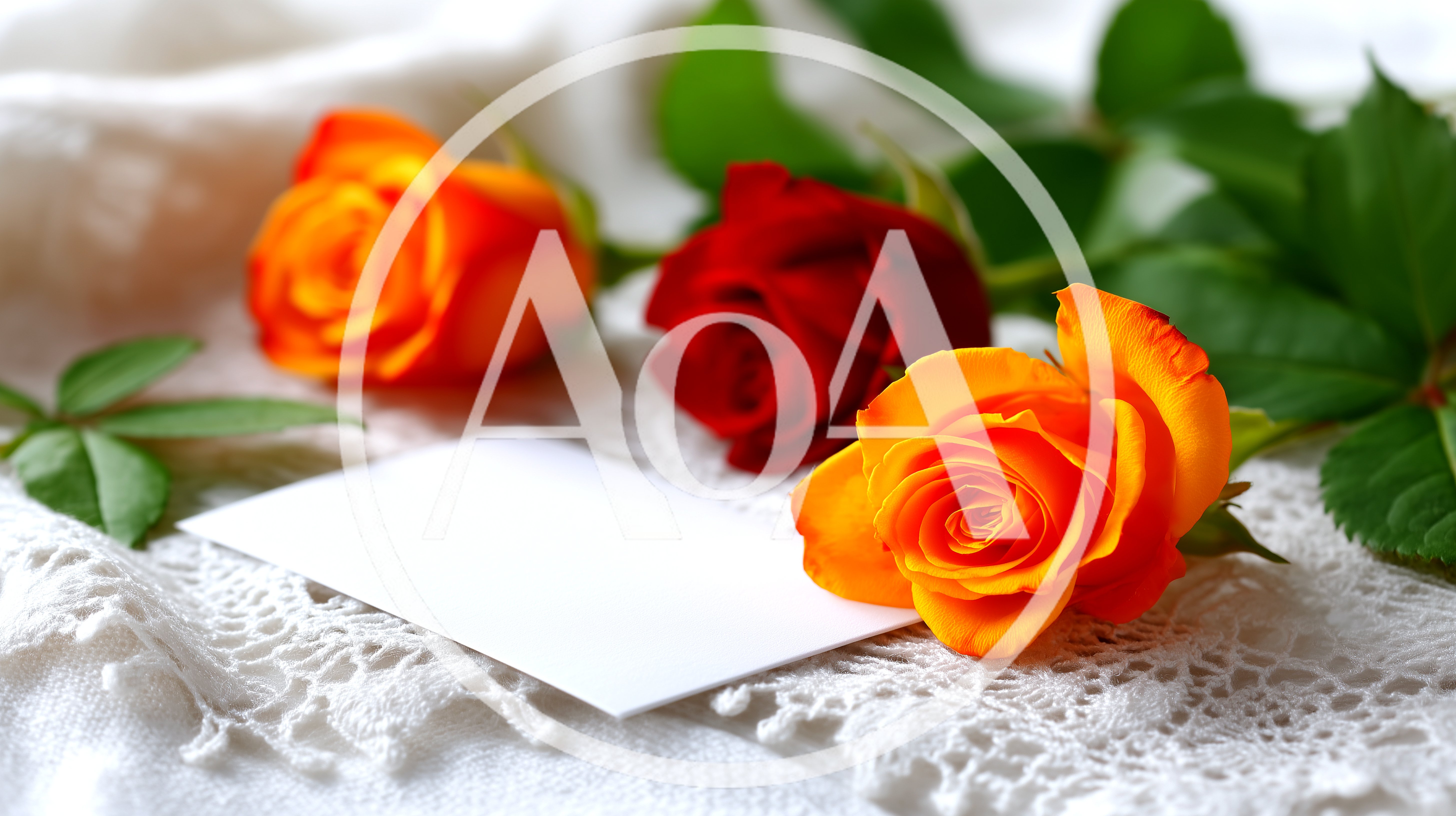 Three Roses And A Blank Note On Lace