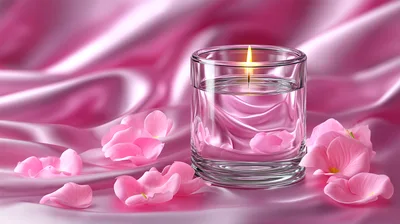Floating Candle In Glass With Pink Rose Petals