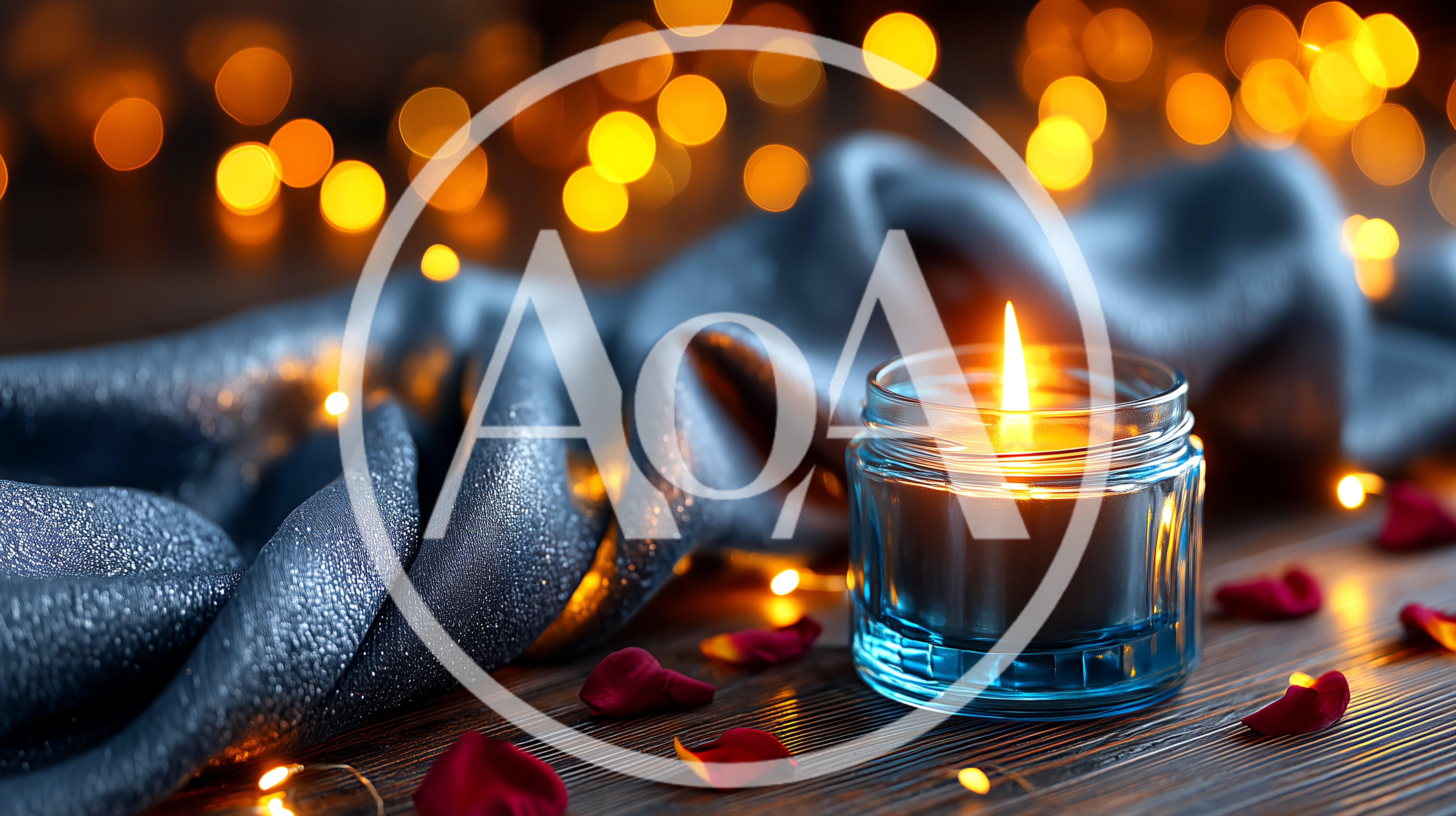 Lit Candle In Glass Jar With Rose Petals