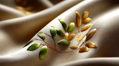Close Up Of Intricate Silk Ribbon Embroidery On Fabric