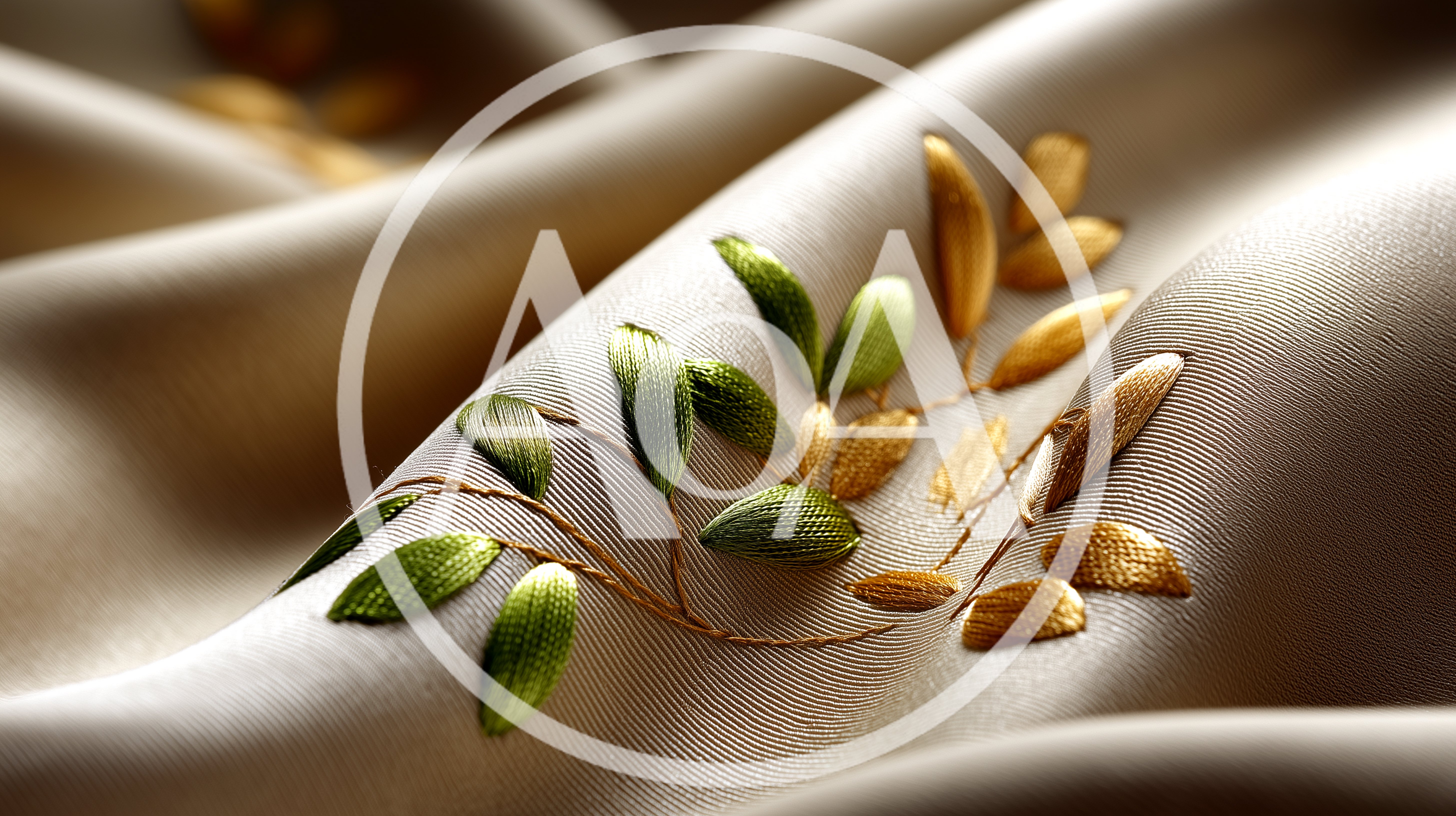 Close Up Of Intricate Silk Ribbon Embroidery On Fabric