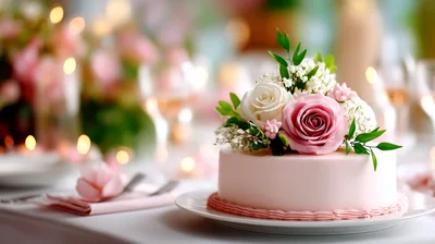 Elegant Pink Wedding Cake With Floral Topper