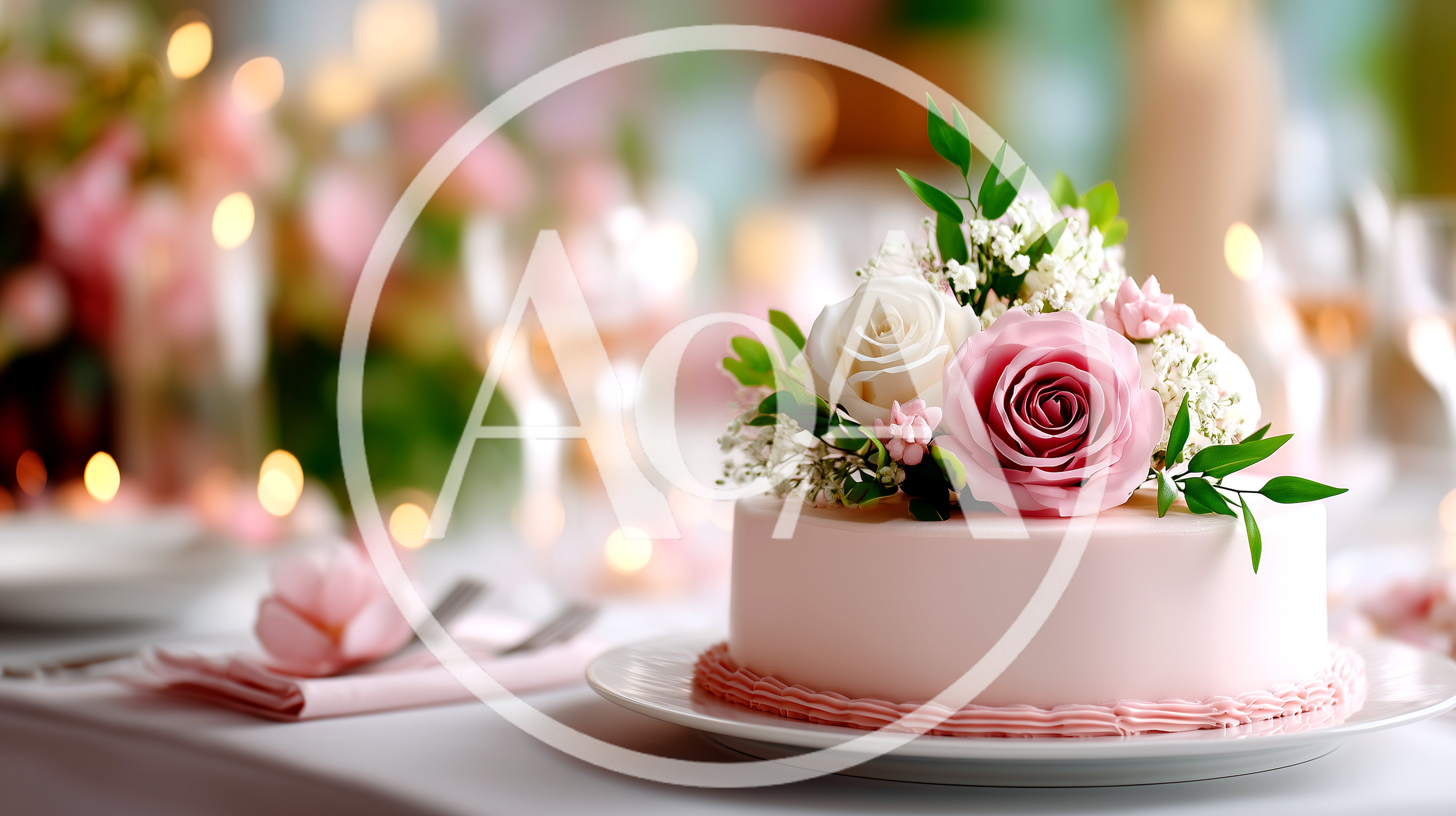 Elegant Pink Wedding Cake With Floral Topper