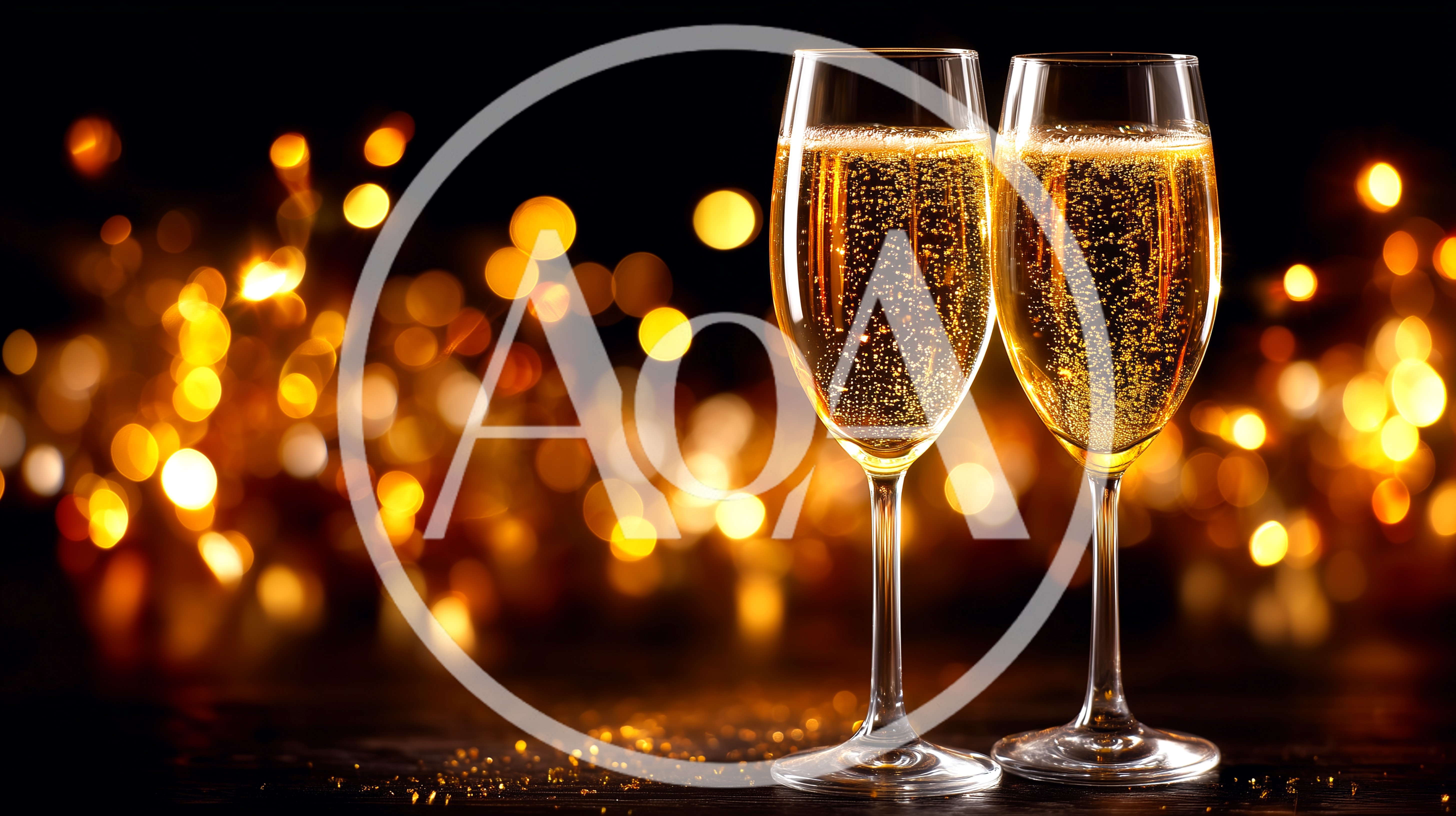 Two Champagne Flutes With Golden Bokeh Lights