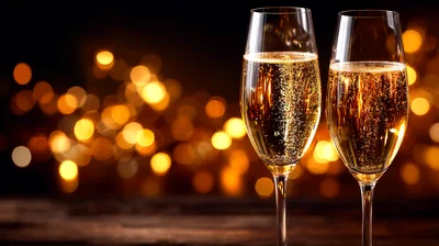 Two Flutes Of Sparkling Champagne With Bokeh Background