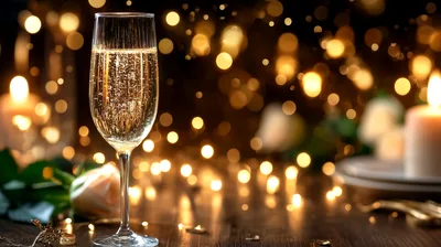 Champagne Flute With Bubbles On A Romantic Table
