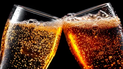 Two Glasses Of Carbonated Beverages Toasting Together