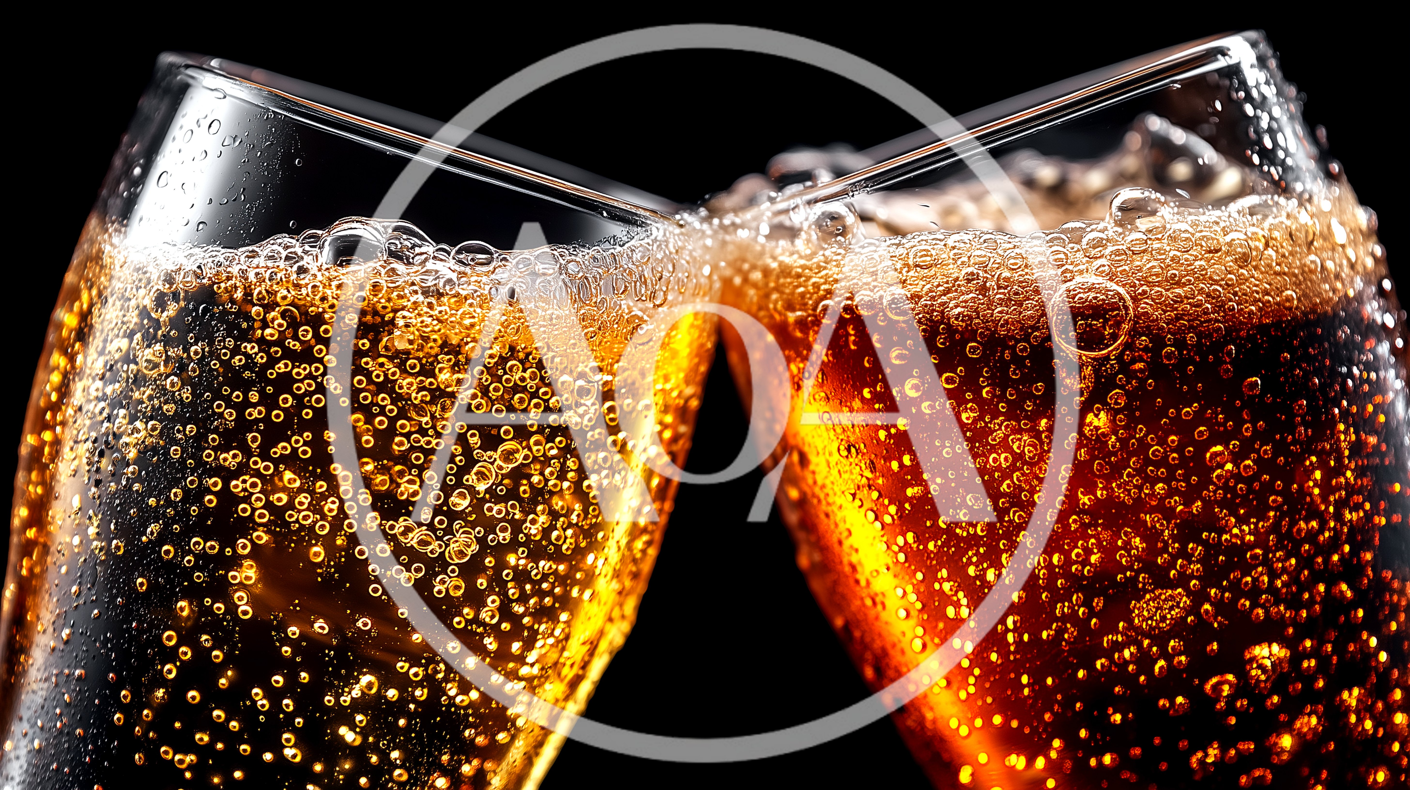 Two Glasses Of Carbonated Beverages Toasting Together