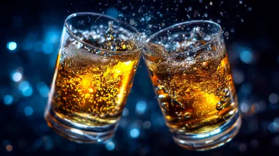 Two Glasses Of Whiskey Toasting With Splashing Liquid