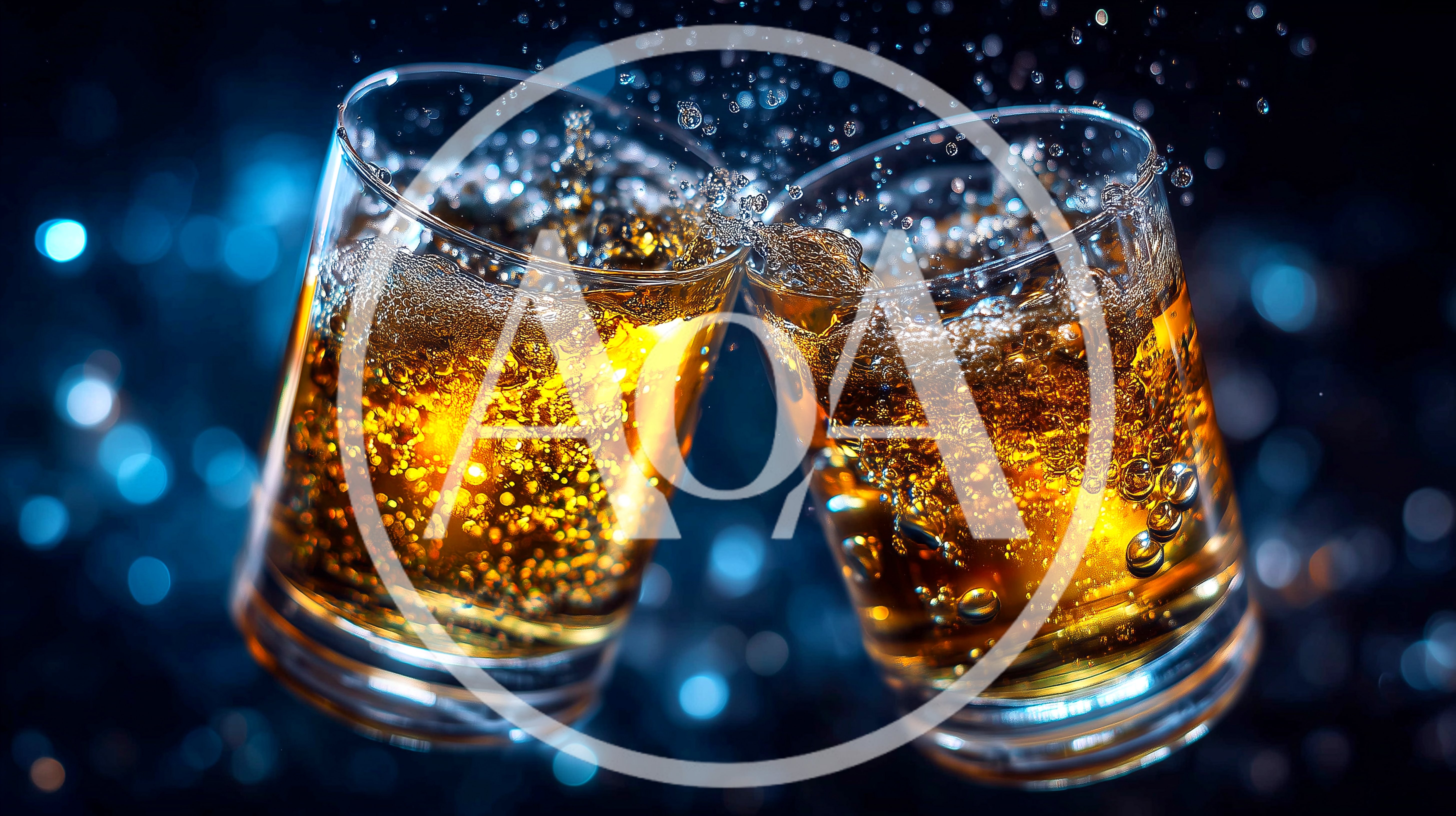 Two Glasses Of Whiskey Toasting With Splashing Liquid