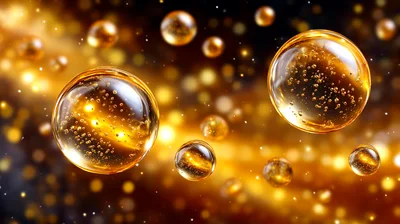 Abstract Golden Spheres Floating In Dark Space