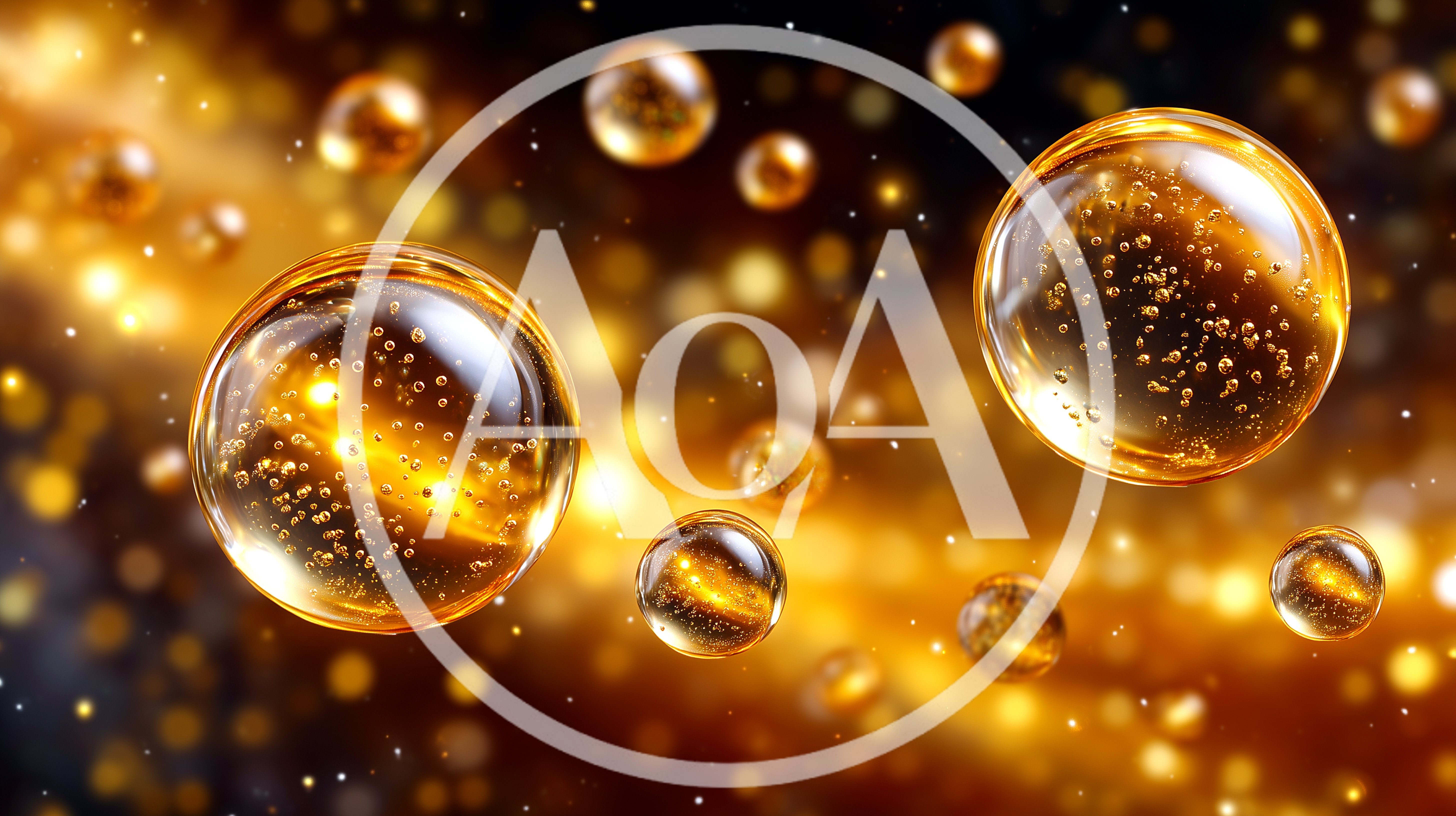 Abstract Golden Spheres Floating In Dark Space