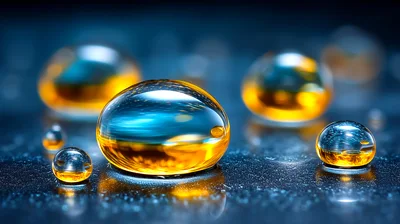 Macro View Of Translucent Liquid Droplets On Surface