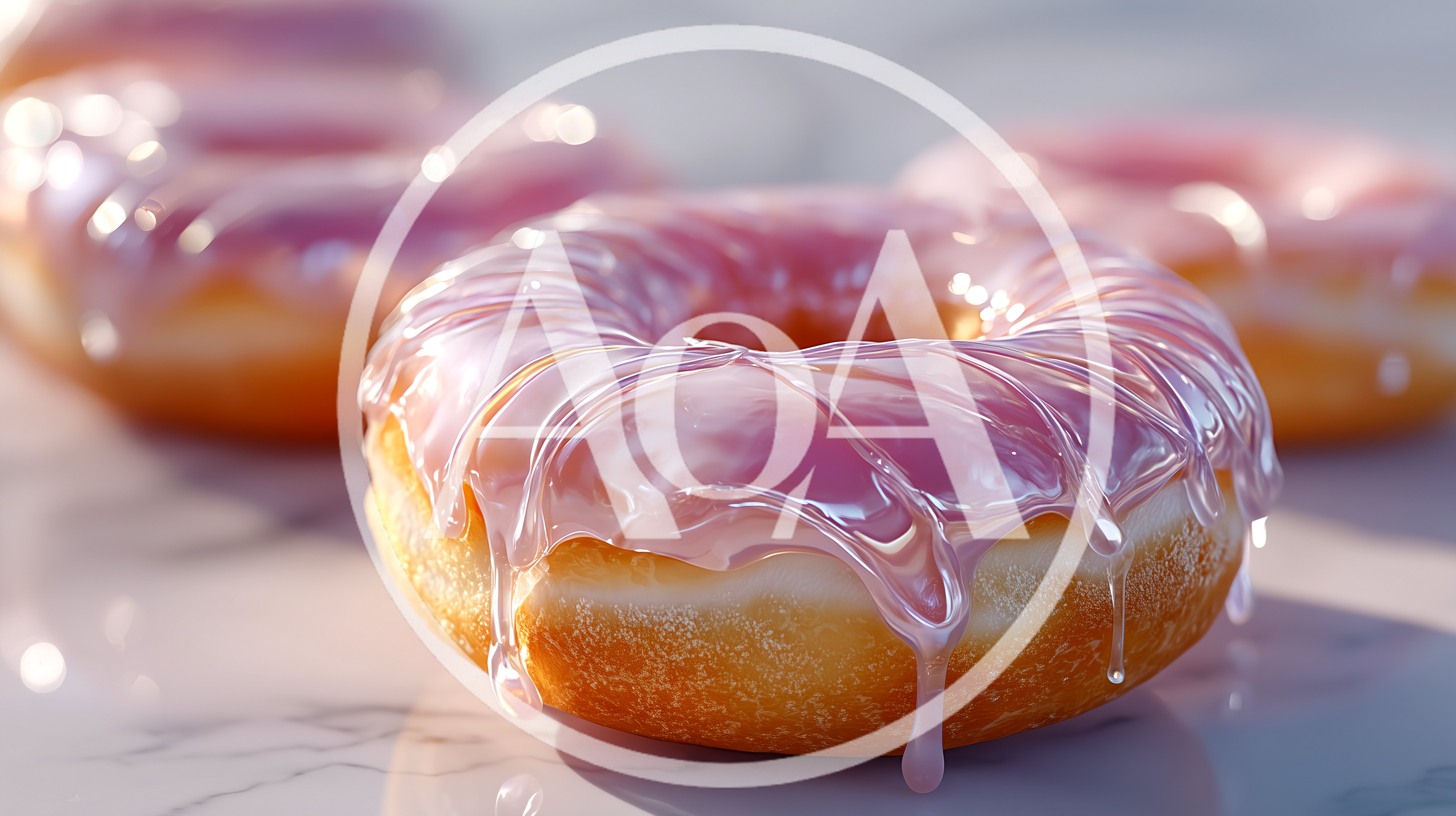 Glazed Pink Donuts On A Marble Surface
