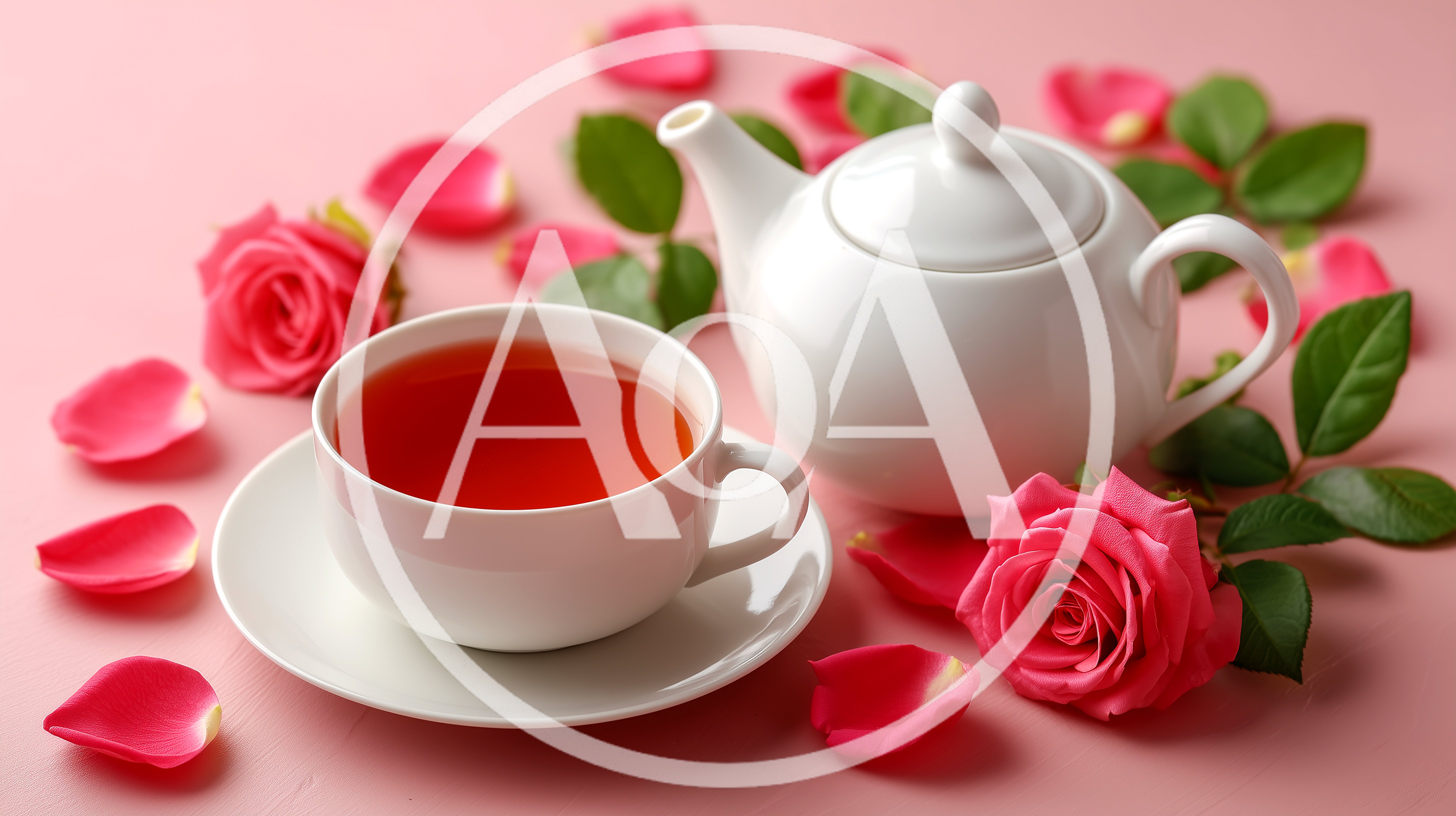 White Teapot And Cup With Pink Roses