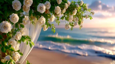 Wedding Floral Archway On A Tropical Beach At Sunset