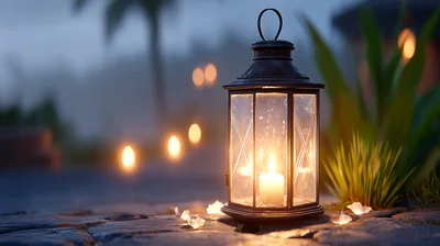 Lit Candle Inside A Decorative Metal Lantern