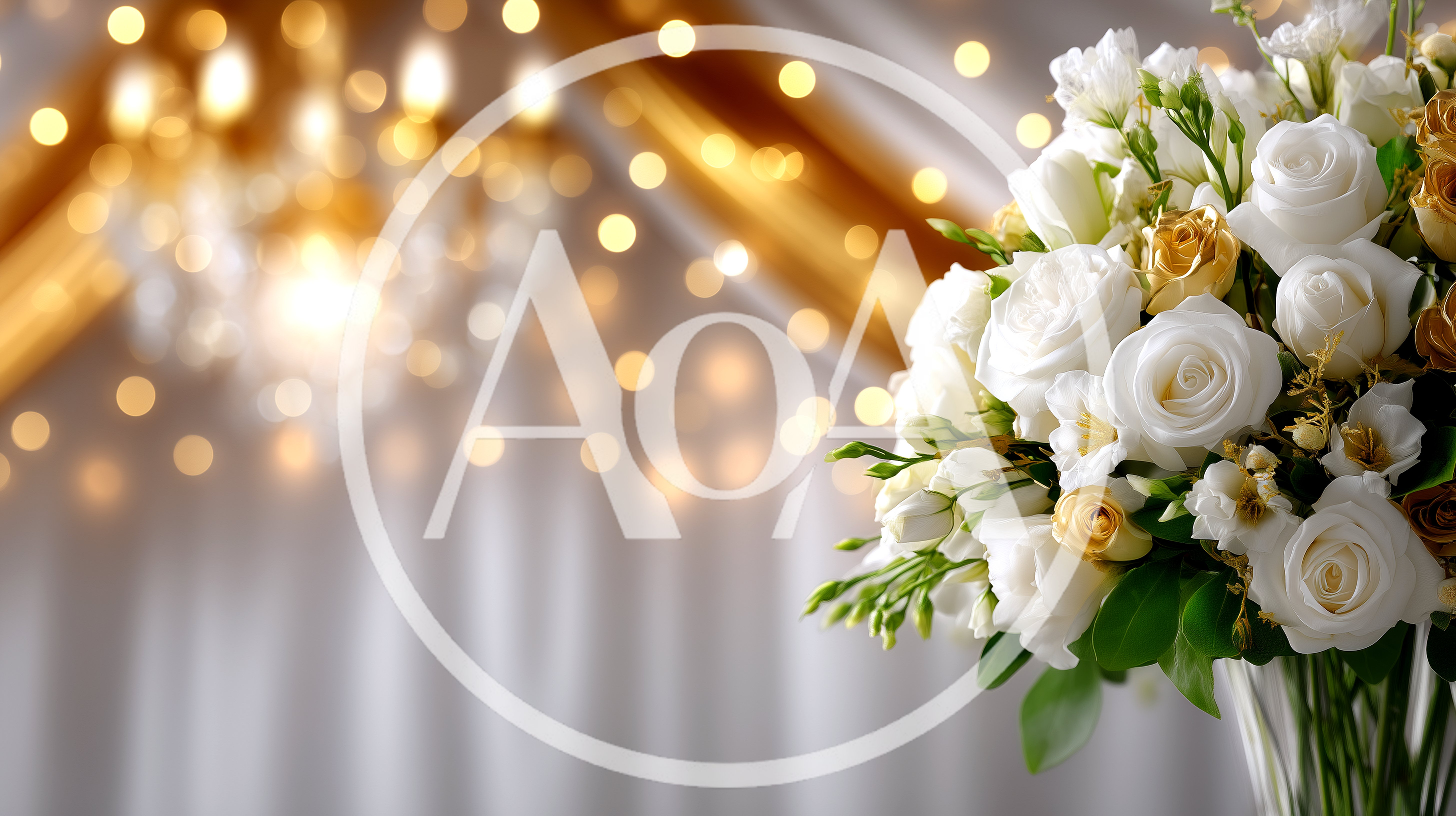 Elegant White Rose Bouquet With Bokeh Wedding Lights