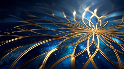 Abstract Golden Floral Pattern On Blue Background