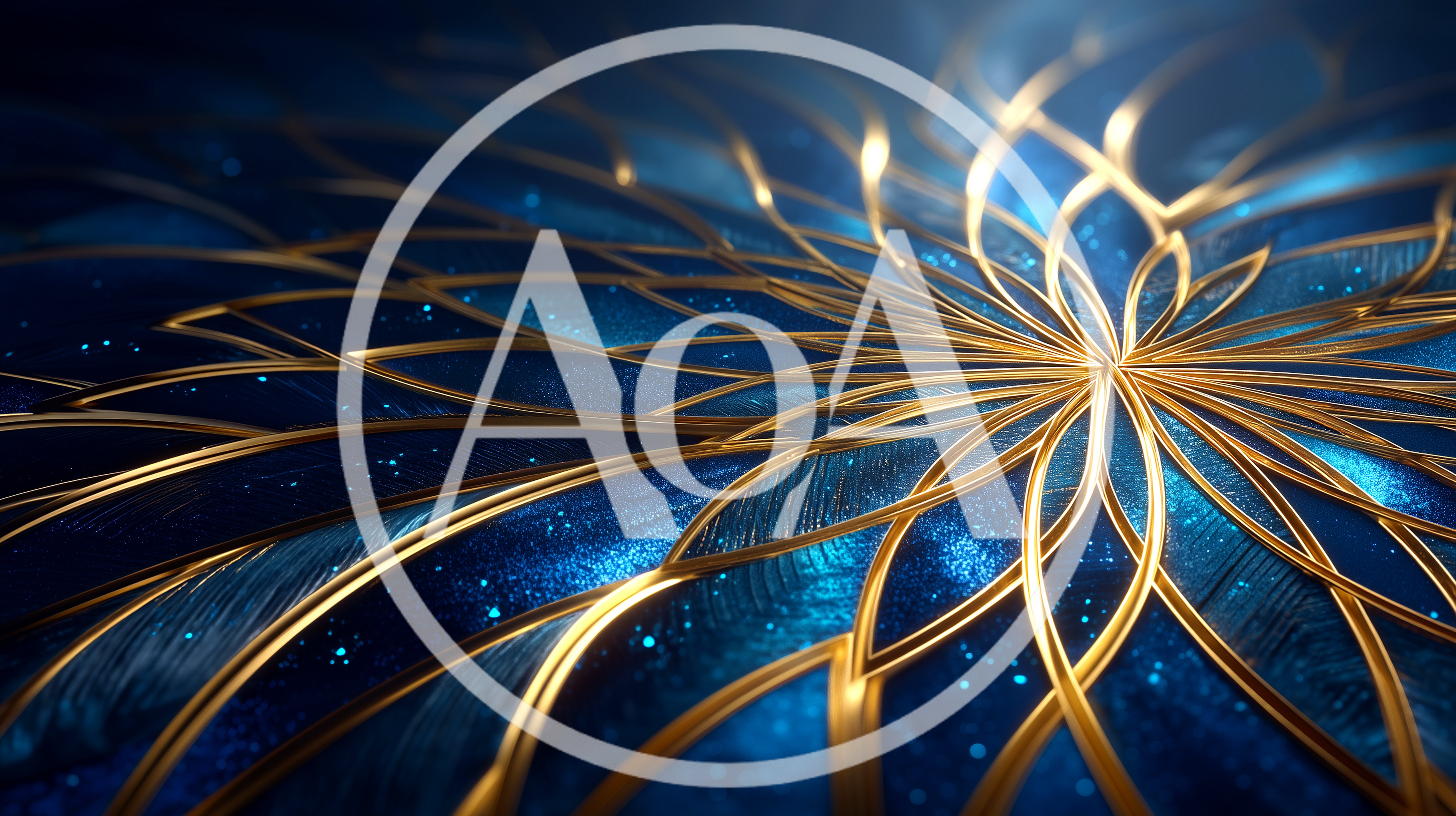 Abstract Golden Floral Pattern On Blue Background