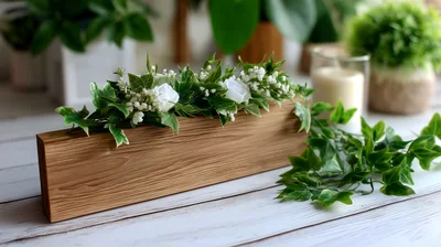 Wooden Planter Box With Artificial Flowers And Ivy